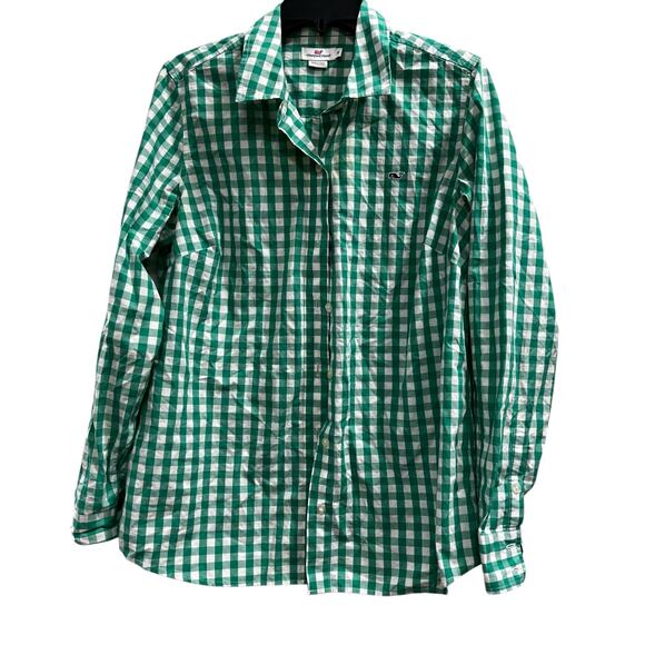 VINEYARD VINES Kelly Green check long sleeve preppy coastal old money NWOT Sz 10 - Picture 1 of 8